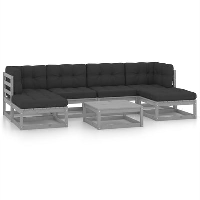 7 Piece Garden Lounge Set with Cushions Grey Solid Pinewood