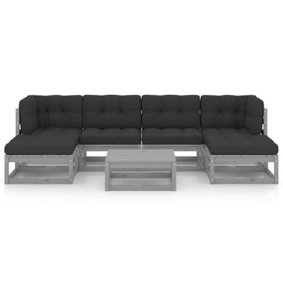 7 Piece Garden Lounge Set with Cushions Grey Solid Pinewood