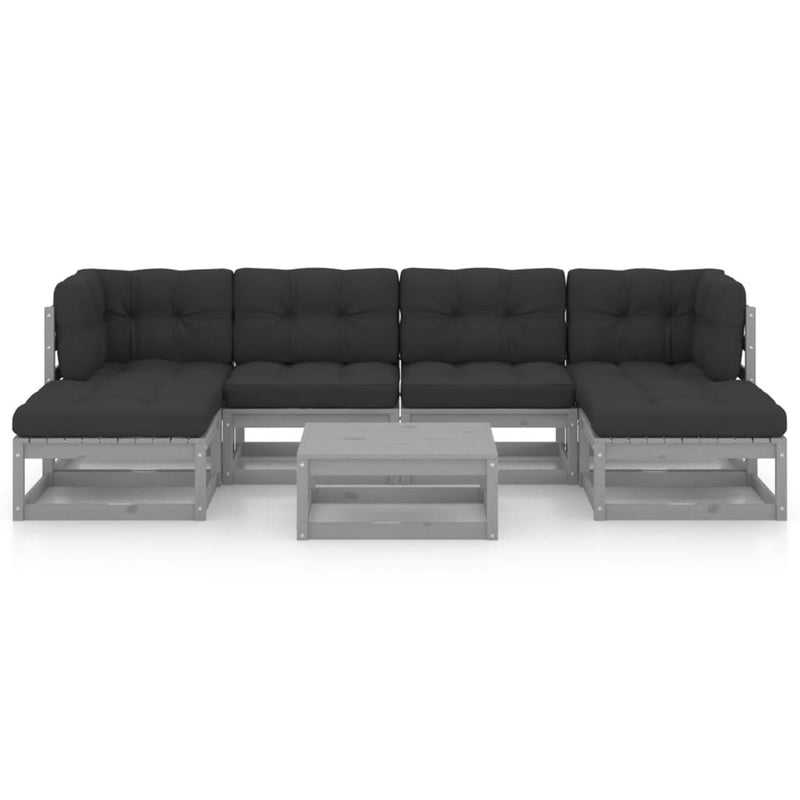 7 Piece Garden Lounge Set with Cushions Grey Solid Pinewood