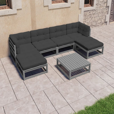 7 Piece Garden Lounge Set with Cushions Grey Solid Pinewood