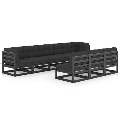 8 Piece Garden Lounge Set with Cushions Black Solid Pinewood