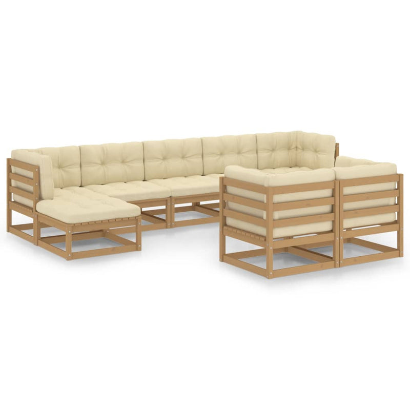 9 Piece Garden Lounge Set&Cushions Honey Brown Solid Pinewood