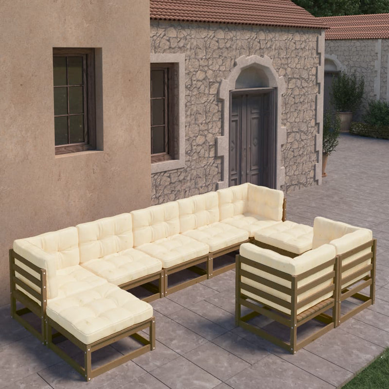 9 Piece Garden Lounge Set&Cushions Honey Brown Solid Pinewood