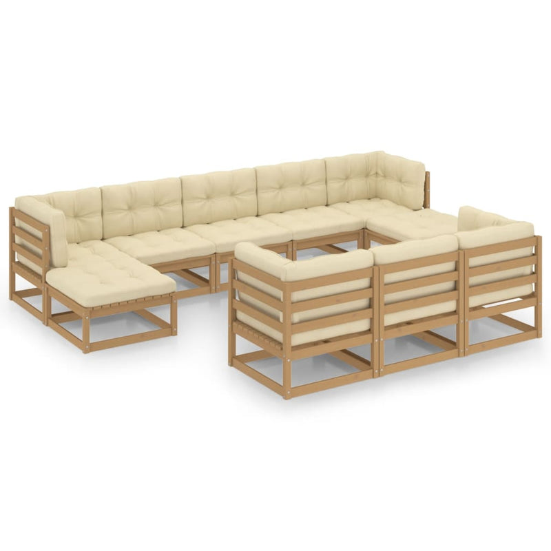 10 Piece Garden Lounge Set&Cushions Honey Brown Solid Pinewood