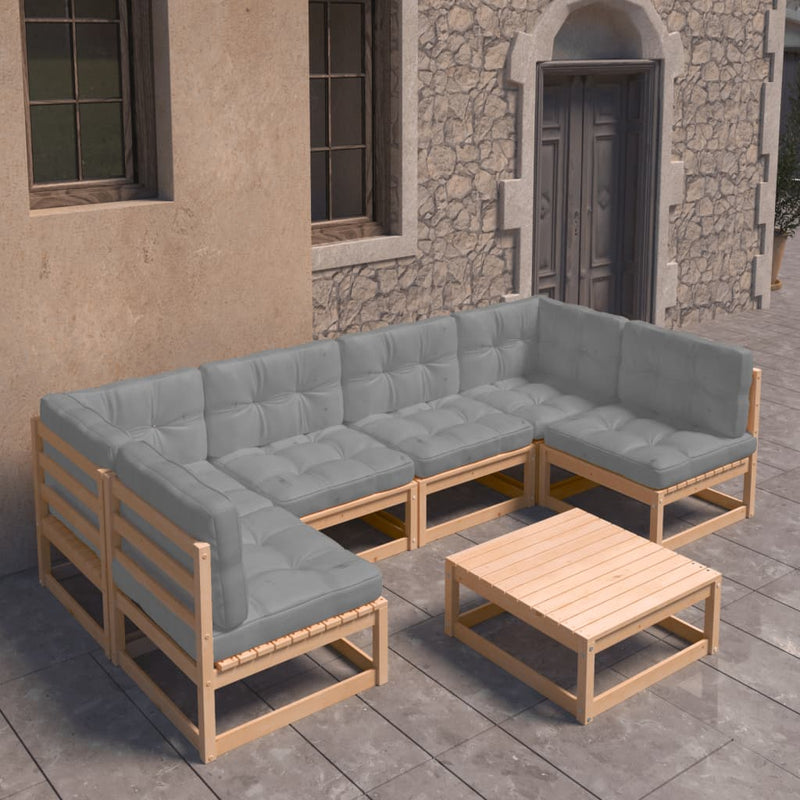 7 Piece Garden Lounge Set with Cushions Solid Pinewood