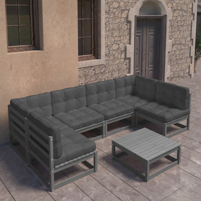 7 Piece Garden Lounge Set with Cushions Grey Solid Pinewood