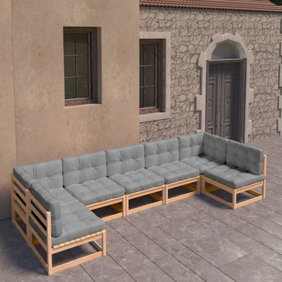 7 Piece Garden Lounge Set with Cushions Solid Pinewood