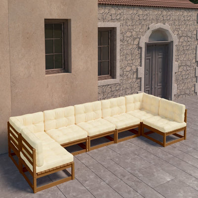 7 Piece Garden Lounge Set&Cushions Honey Brown Solid Pinewood