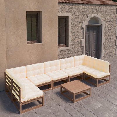 8 Piece Garden Lounge Set&Cushions Honey Brown Solid Pinewood