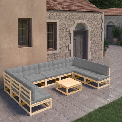 10 Piece Garden Lounge Set with Cushions Solid Pinewood