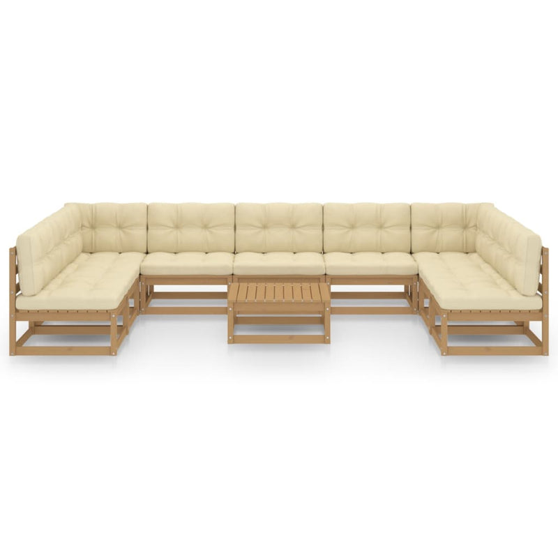 10 Piece Garden Lounge Set&Cushions Honey Brown Solid Pinewood