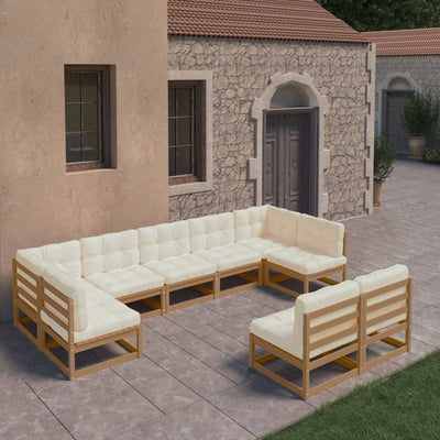 9 Piece Garden Lounge Set&Cushions Honey Brown Solid Pinewood