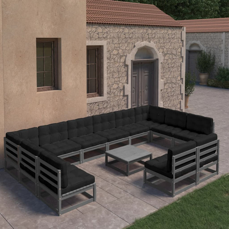 13 Piece Garden Lounge Set with Cushions Grey Solid Pinewood