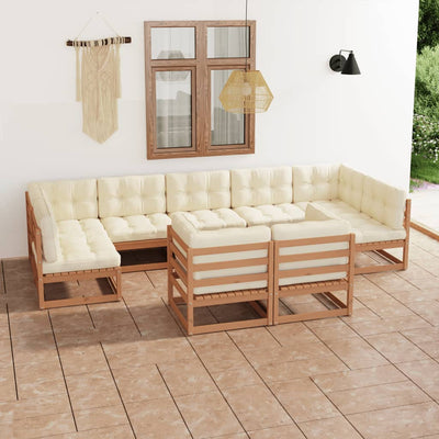 9 Piece Garden Lounge Set&Cushions Honey Brown Solid Pinewood