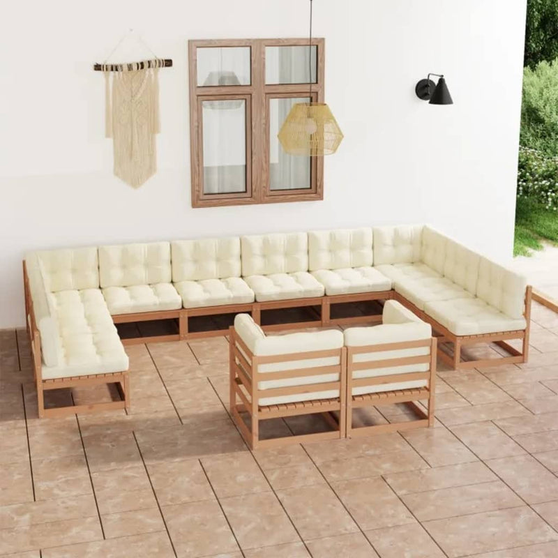 12 Piece Garden Lounge Set&Cushions Honey Brown Solid Pinewood