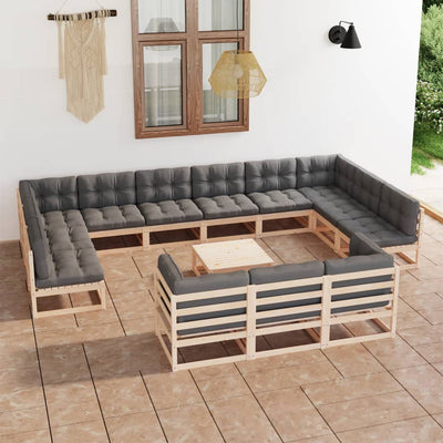 14 Piece Garden Lounge Set with Cushions Solid Pinewood