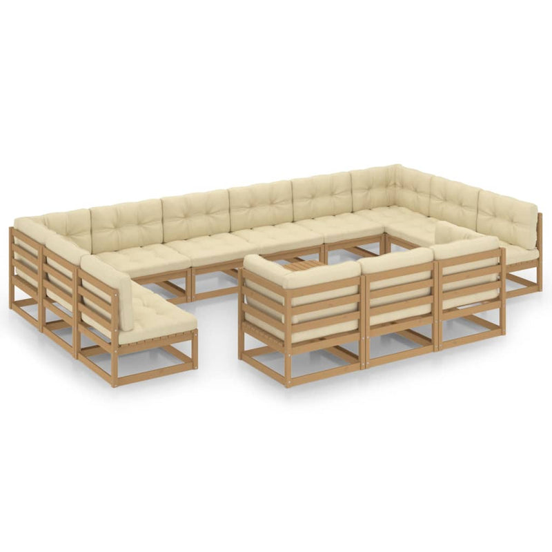 14 Piece Garden Lounge Set&Cushions Honey Brown Solid Pinewood