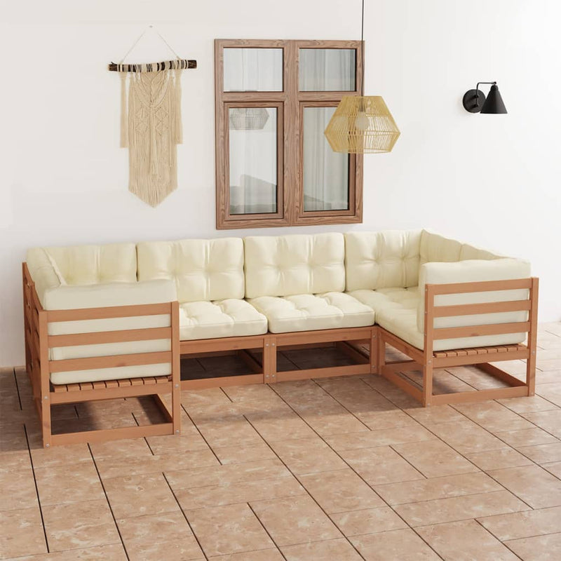 6 Piece Garden Lounge Set&Cushions Honey Brown Solid Pinewood