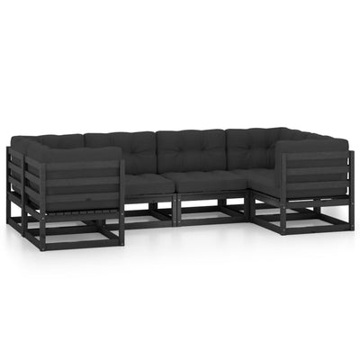 6 Piece Garden Lounge Set with Cushions Black Solid Pinewood