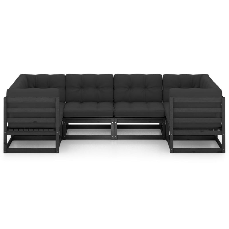 6 Piece Garden Lounge Set with Cushions Black Solid Pinewood