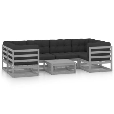 7 Piece Garden Lounge Set with Cushions Grey Solid Pinewood