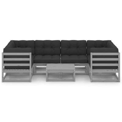 7 Piece Garden Lounge Set with Cushions Grey Solid Pinewood