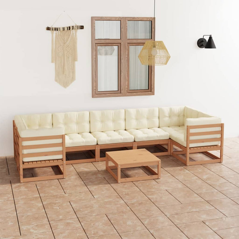 8 Piece Garden Lounge Set&Cushions Honey Brown Solid Pinewood