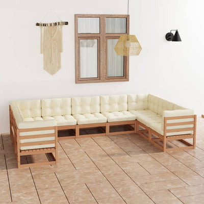 9 Piece Garden Lounge Set&Cushions Honey Brown Solid Pinewood