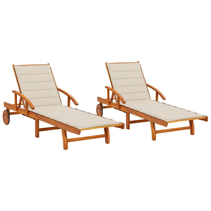 Sun Loungers 2 pcs with Cushions Solid Wood Acacia