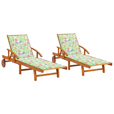 Sun Loungers 2 pcs with Cushions Solid Acacia Wood