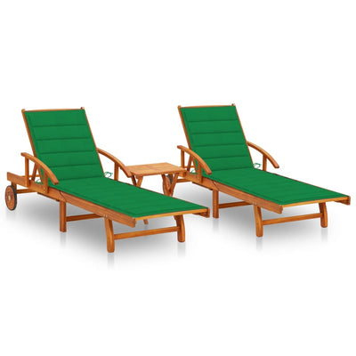 Sun Loungers 2 pcs with Table and Cushions Solid Wood Acacia