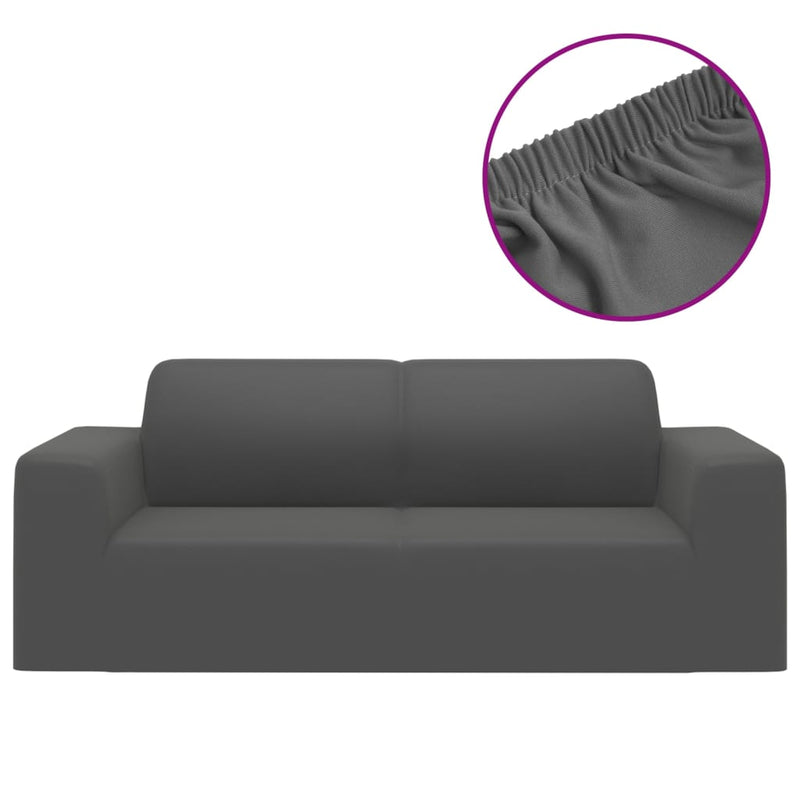 2-Seater Stretch Couch Slipcover Anthracite Polyester Jersey