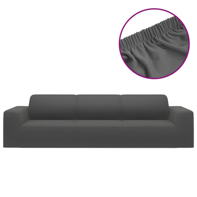 4-Seater Stretch Couch Slipcover Anthracite Polyester Jersey