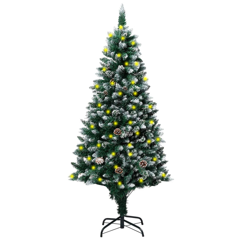 Artificial Christmas Tree LEDs&Pine Cones&White Snow 150 cm