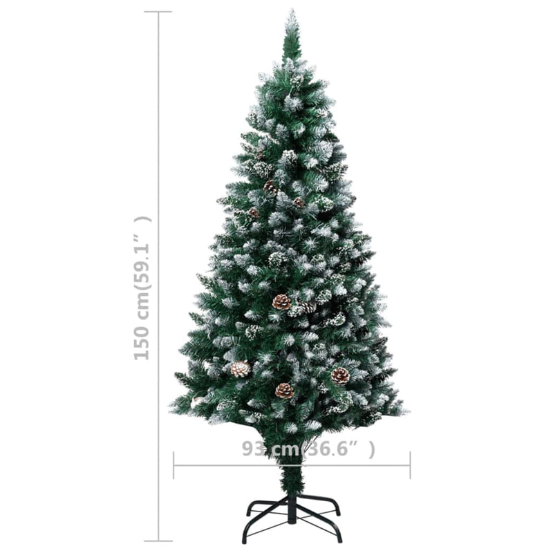 Artificial Christmas Tree LEDs&Pine Cones&White Snow 150 cm