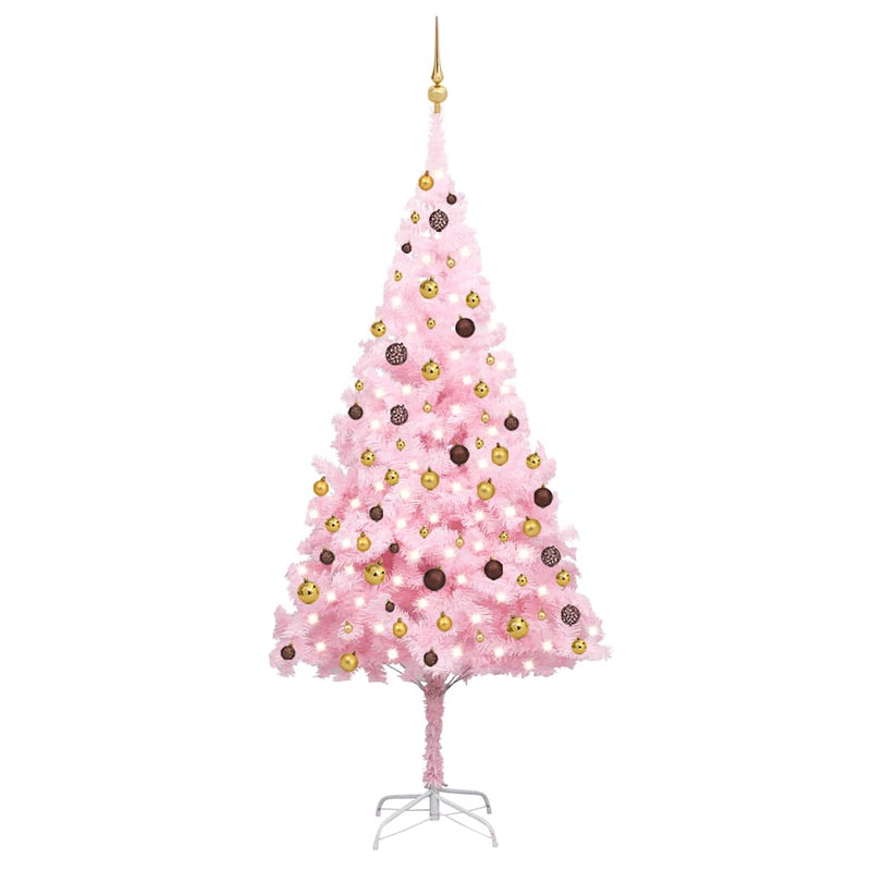 Artificial Pre-lit Christmas Tree with Ball Set Pink 240 cm PVC