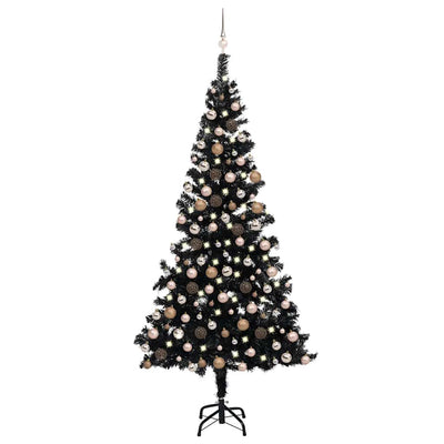 Artificial Pre-lit Christmas Tree with Ball Set Black 210 cm PVC