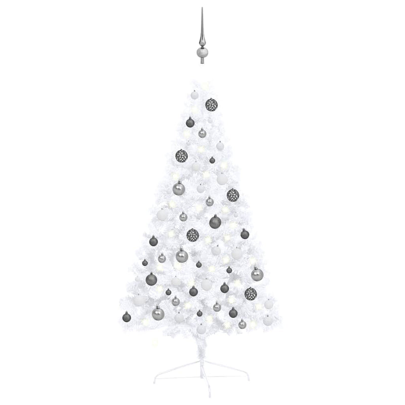 Artificial Half Pre-lit Christmas Tree with Ball Set White 120 cm