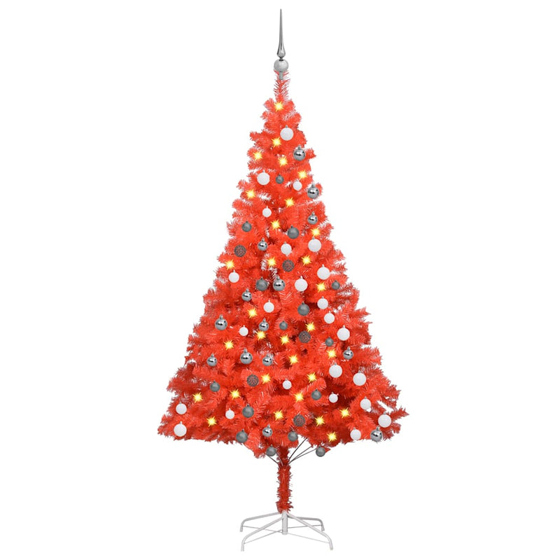 Artificial Pre-lit Christmas Tree with Ball Set Red 180 cm PVC