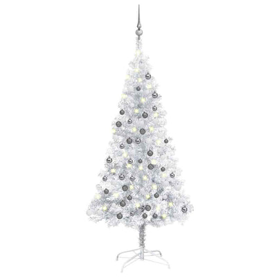 Artificial Pre-lit Christmas Tree with Ball Set Silver 120 cm PET