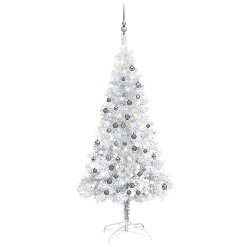 Artificial Pre-lit Christmas Tree with Ball Set Silver 120 cm PET