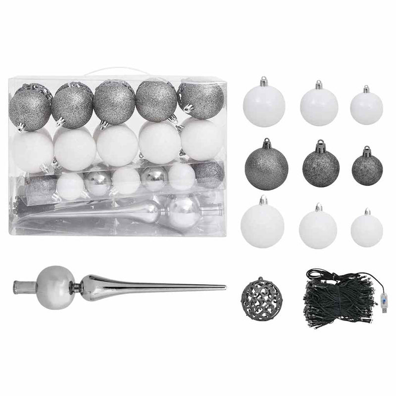 Artificial Pre-lit Christmas Tree with Ball Set Silver 120 cm PET