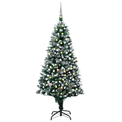 Artificial Pre-lit Christmas Tree with Ball Set&Pine Cones 210 cm