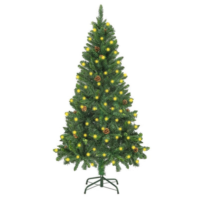 Artificial Pre-lit Christmas Tree with Pine Cones Green 150 cm