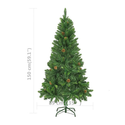 Artificial Pre-lit Christmas Tree with Pine Cones Green 150 cm