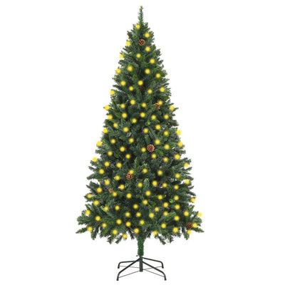 Artificial Pre-lit Christmas Tree with Pine Cones Green 210 cm