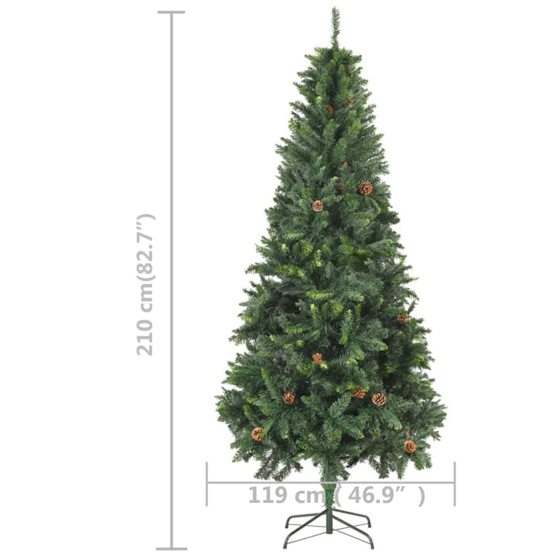 Artificial Pre-lit Christmas Tree with Pine Cones Green 210 cm