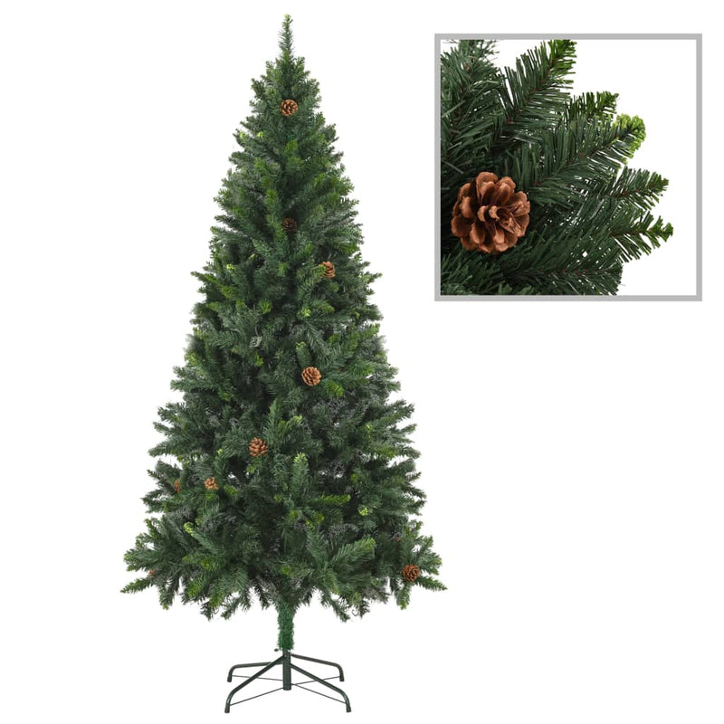 Artificial Pre-lit Christmas Tree with Pine Cones Green 210 cm