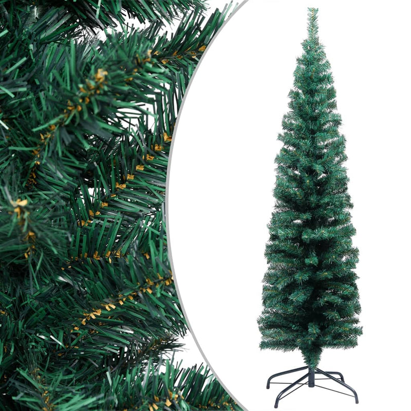 Slim Artificial Pre-lit Christmas Tree with Stand Green 150 cm PVC