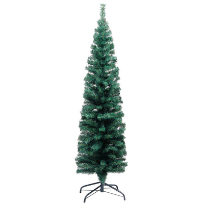 Slim Artificial Pre-lit Christmas Tree with Stand Green 150 cm PVC